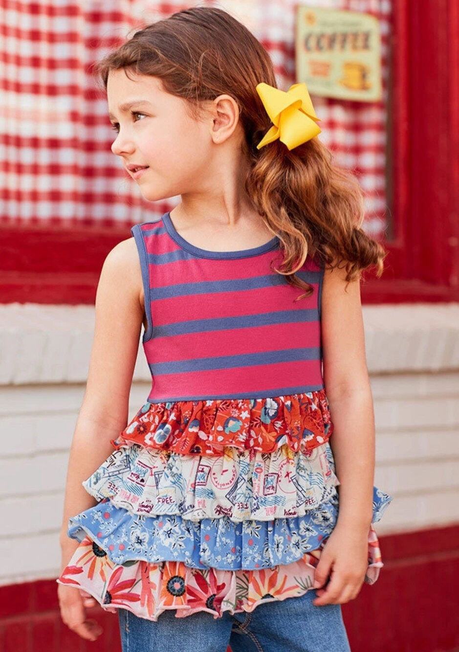 Matilda Jane Girls 10 No Stopping Tunic Top Stripes Floral Ruffle 4th of July